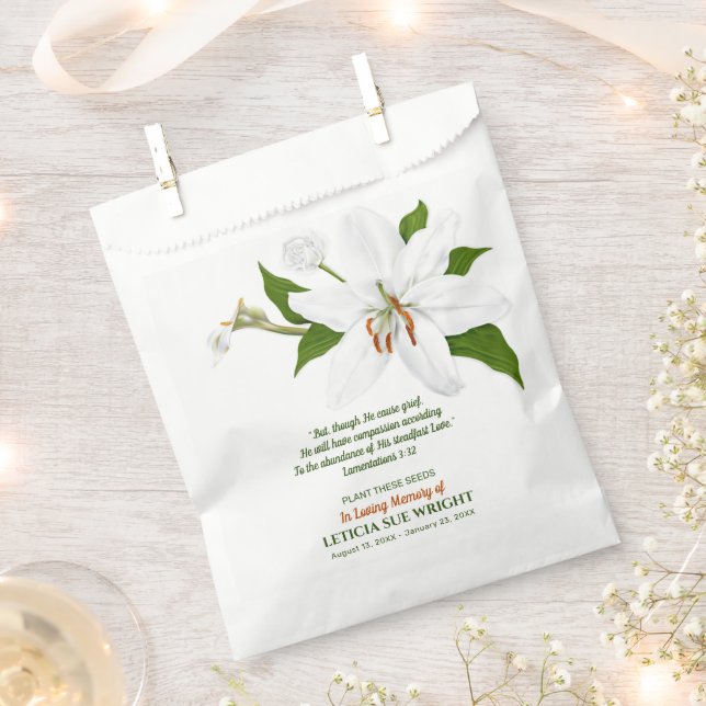 Lily Flower Seed Packet Funeral Memorial Favour Bags (Clipped)