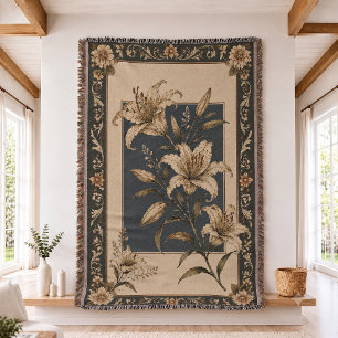 Lily Flower Woven Throw Blanket 