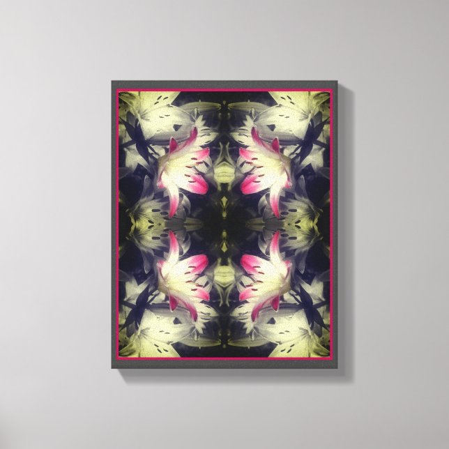 Lily Flowers Black And White Partial Abstract Canvas Print (Front)