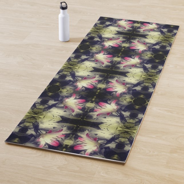 Lily Flowers Black And White Partial Abstract Yoga Mat (In Situ)