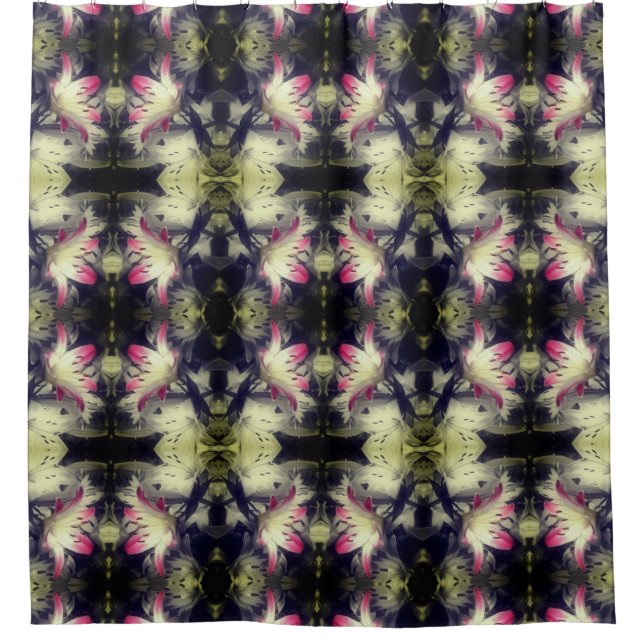 Lily Flowers Black And White Partial Pattern Shower Curtain (Front)