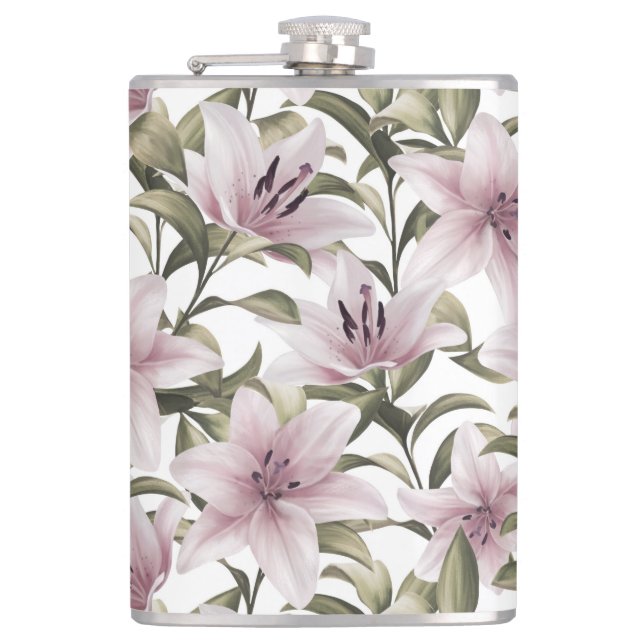 Lily flowers. Floral pattern Hip Flask (Front)
