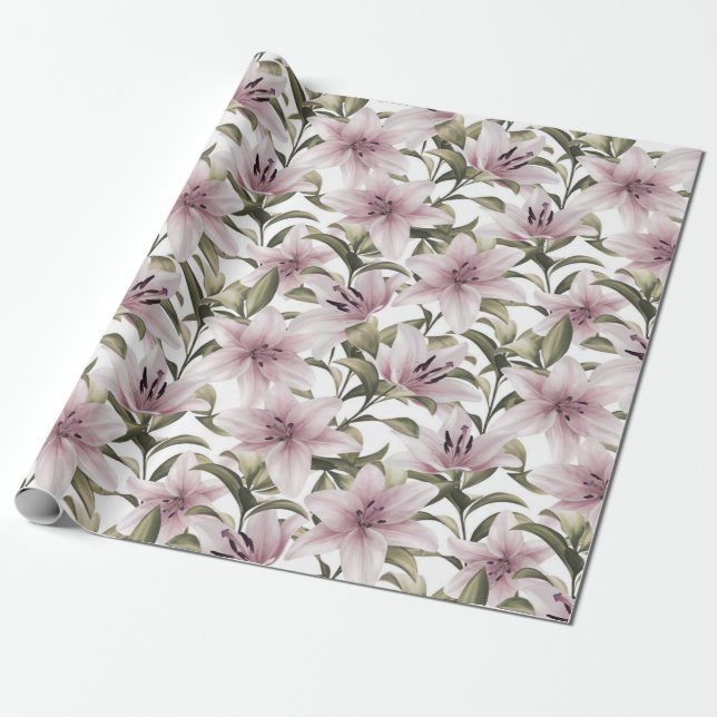 Lily flowers. Floral pattern Wrapping Paper (Unrolled)