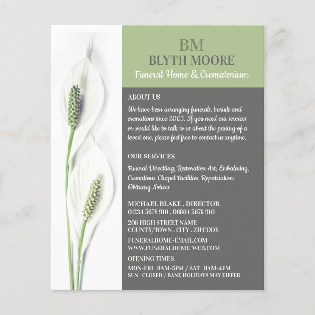 Lily Flowers, Funeral Home, Directors Flyer (Front)