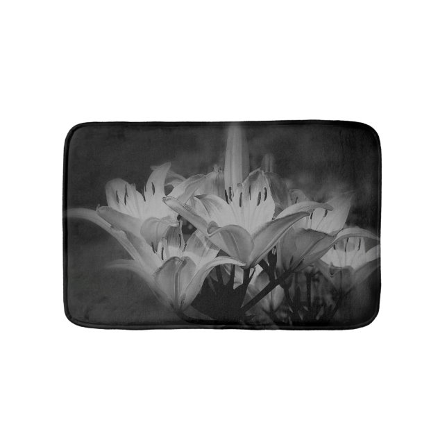 Lily Flowers In Black And White Bath Mat (Front)