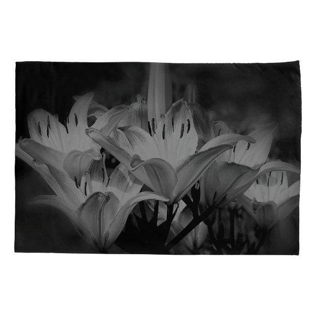 Lily Flowers In Black And White Pillowcase (Back)