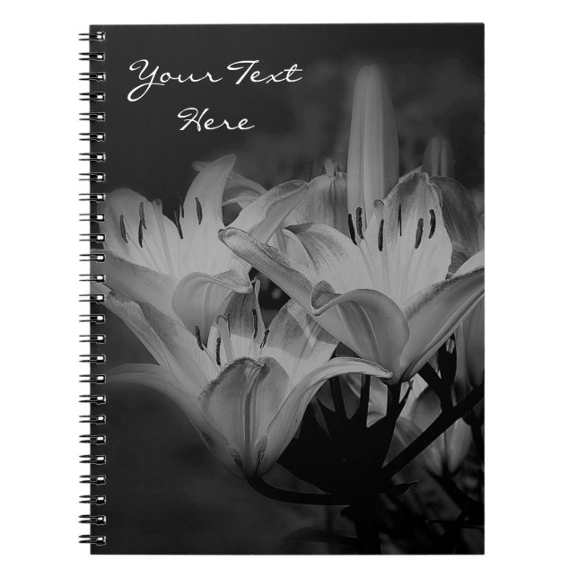 Lily Flowers In Black And White Spiral Notebook (Front)