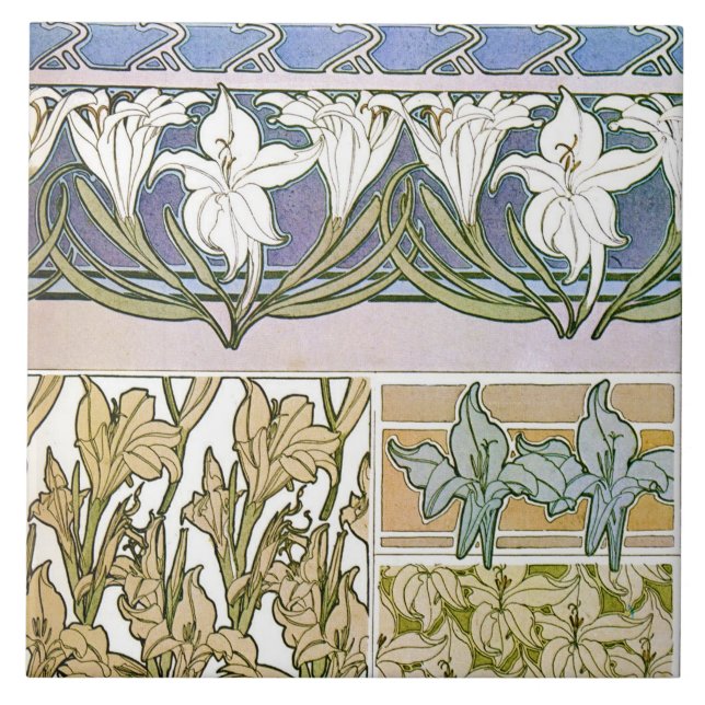 Lily Flowers of Art Nouveau Style, Mucha Tile (Front)