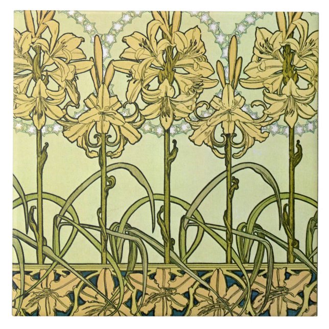 Lily Flowers of Art Nouveau Style, Mucha Tile (Front)