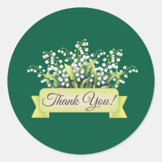 Lily Flowers with Banner Floral Thank You Classic Round Sticker