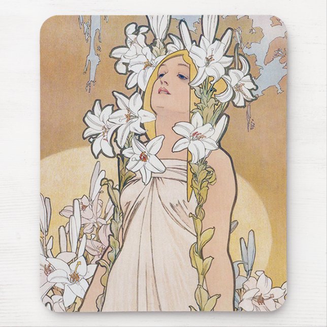 Lily (Four Flowers), Alphonse Mucha Mouse Pad (Front)