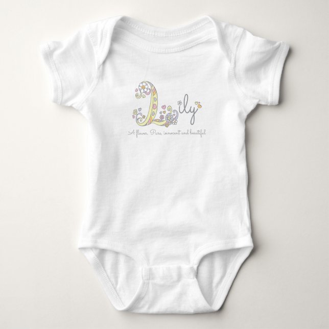 Lily girls name meaning L monogram hearts Baby Bodysuit (Front)