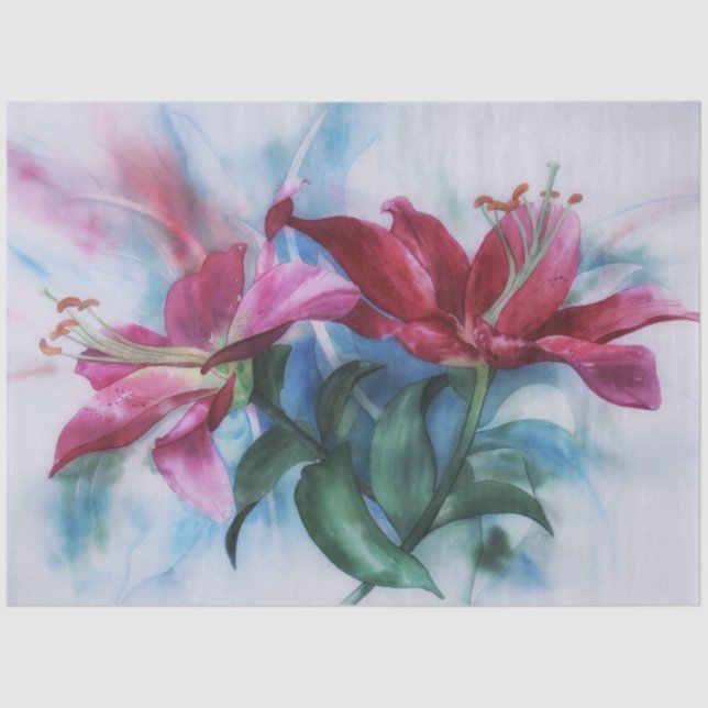 Lily Lilies Watercolor Art Decoupage Tissue Paper (Front)