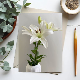 Lily Lullaby   White Simple Floral Painting Postcard