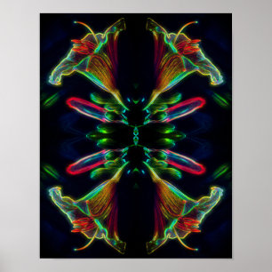 Lily Mirror Abstract Neon Flower Art   Poster