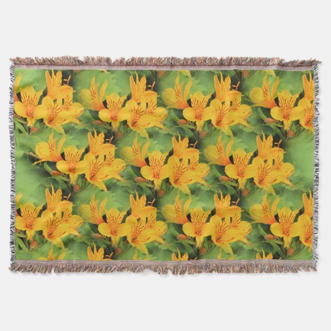 Lily of the Incas / Yellow Alstroemeria Throw Blanket (Front)