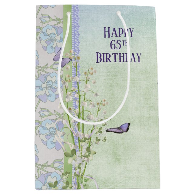 Lily of the Valley 65th Birthday Medium Gift Bag (Front)