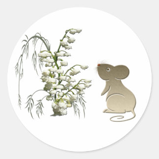 Lily of the Valley and Cute Mouse art Classic Round Sticker