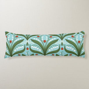 Lily of the valley and ladybugs symmetry in green, body cushion