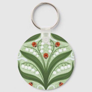 Lily of the valley and ladybugs symmetry in green, key ring