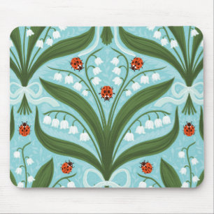 Lily of the valley and ladybugs symmetry in green, mouse pad