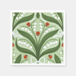 Lily of the valley and ladybugs symmetry in green, napkin