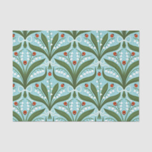 Lily of the valley and ladybugs symmetry in green, tissue paper