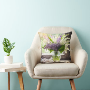 Lily of The Valley and Lilac Bouquet By Window Cushion