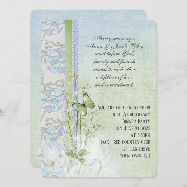 lily of the valley anniversary party invitation (Front/Back)