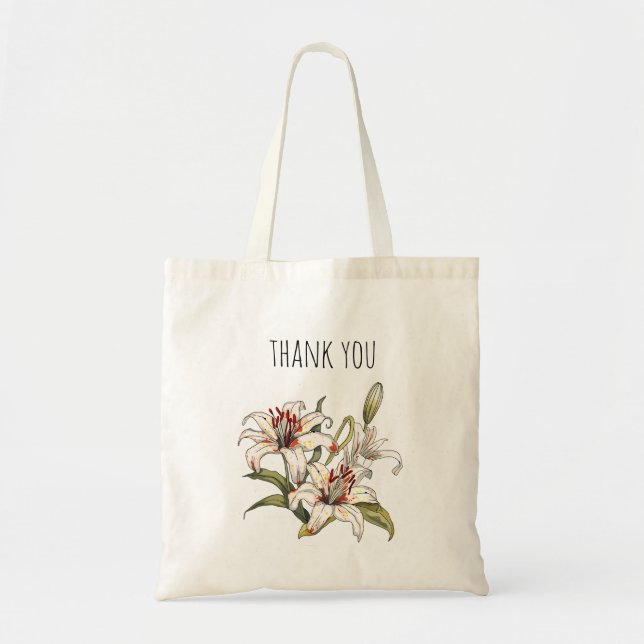 Lily Of The Valley. Blooming orange lily stem Tote Bag (Front)
