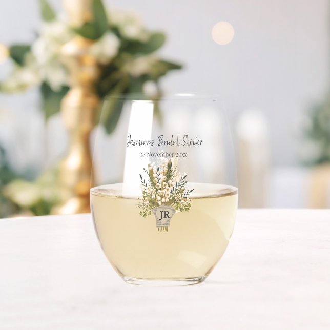 Lily Of The Valley Bouquet Bridal Shower  Stemless Wine Glass (Insitu (Wedding))