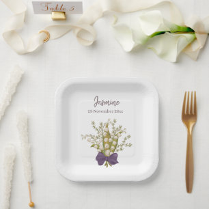 Lily Of The Valley Bouquet with Purple Bow Paper Plate