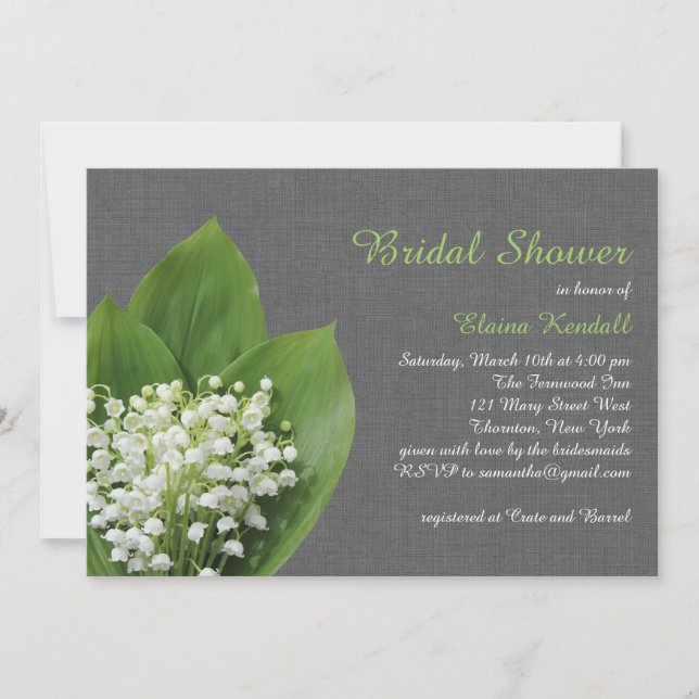 Lily of the Valley Bridal Shower grey burlap Invitation (Front)