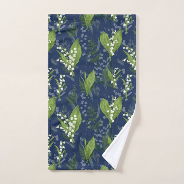 Lily of the Valley Dark Blue Background Hand Towel (Hand Towel)