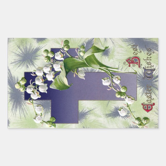 Lily of the Valley Easter Cross Rectangular Sticker (Front)