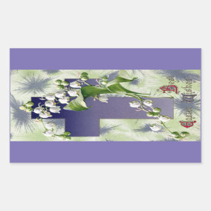 Lily of the Valley Easter Cross Rectangular Sticker