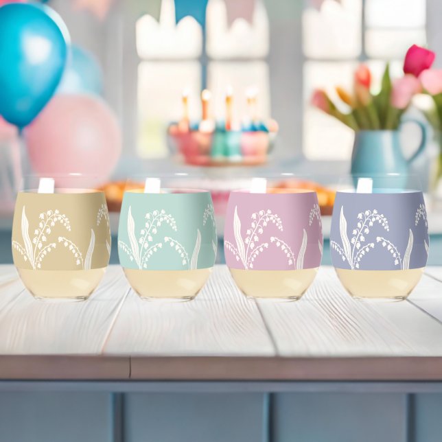 Lily Of The Valley Floral Customised Backgroun  Stemless Wine Glass (Insitu (Baby Shower))