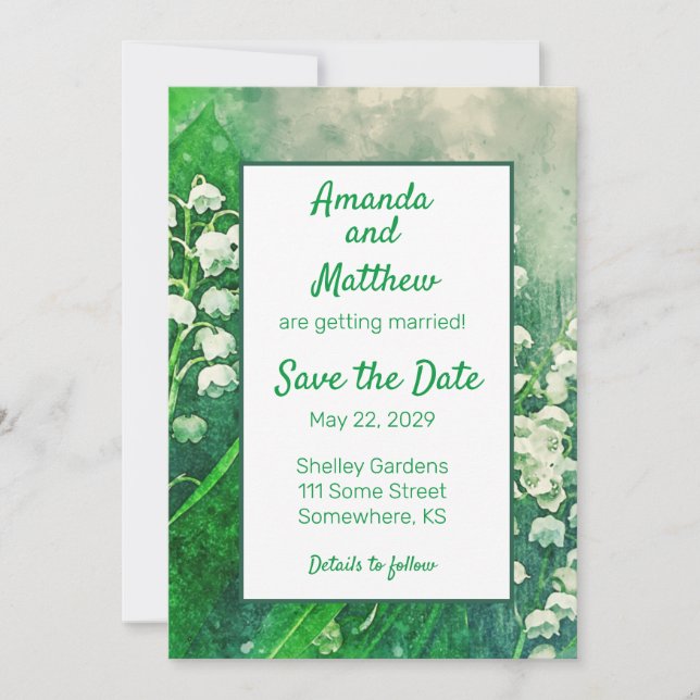Lily of the Valley Floral Save The Date (Front)