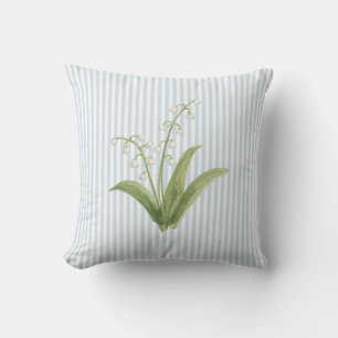 Lily of the Valley Flower Painting Blue Stripe Cushion