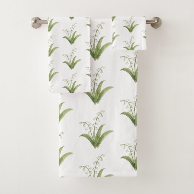 Lily of the Valley Flower Painting Pattern Bath Towel Set (Insitu)