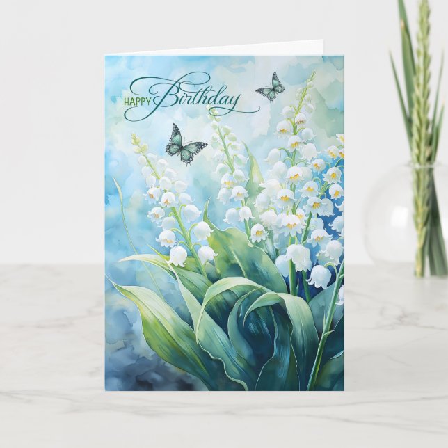  Lily of the Valley Garden Butterflies Birthday Card (Front)
