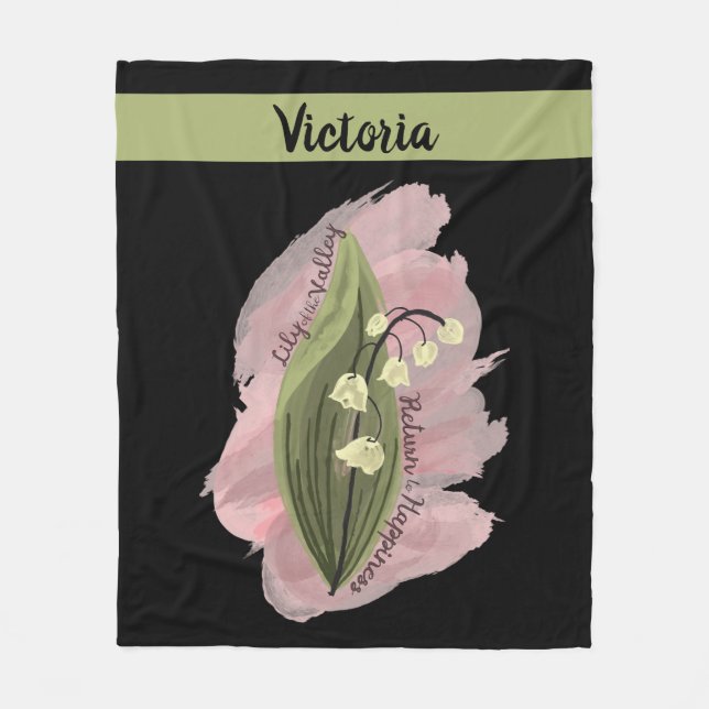 Lily of the Valley Happiness Personalised Black Fleece Blanket (Front)