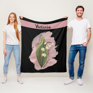 Lily of the Valley Happiness Personalised Black Fleece Blanket
