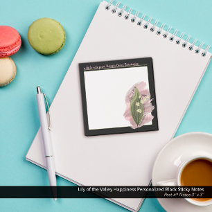Lily of the Valley Happiness Personalised Black Post-it Notes