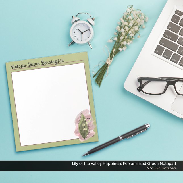 Lily of the Valley Happiness Personalised Green Notepad (Lily of the Valley: A Return to Happiness Personalized Green Notepad)