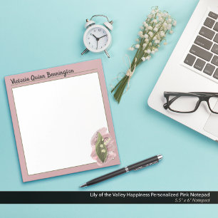 Lily of the Valley Happiness Personalised Pink Notepad