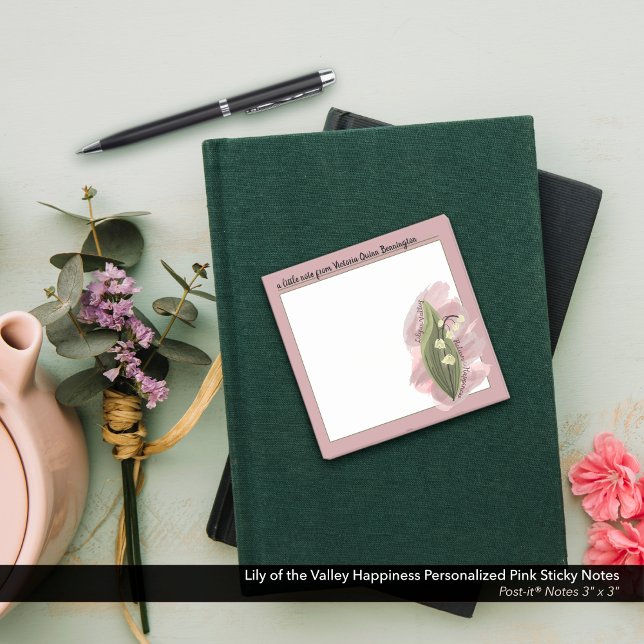 Lily of the Valley Happiness Personalised Pink Post-it Notes (Lily of the Valley Happiness Personalized Pink - Post-it® Notes 3"x3")