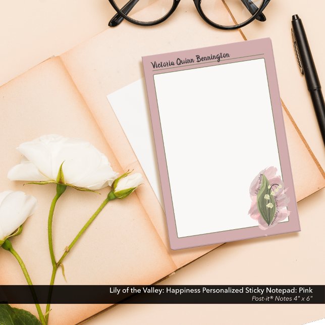 Lily of the Valley Happiness Personalised Pink Post-it Notes (Lily of the Valley: Watercolor Style, Personalized Pink  Post-it® Notes)