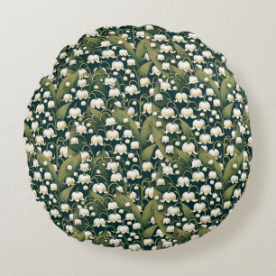 Lily of the Valley Heart Wreath Round Cushion