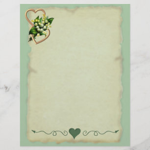 Lily of the Valley, Hearts, Old Paper, light teal